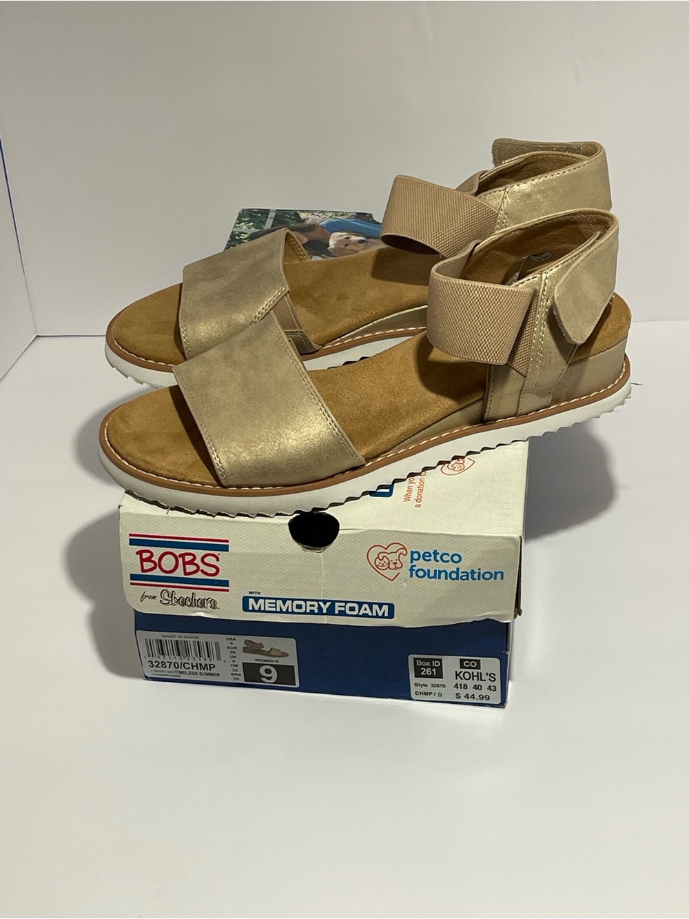 BOBS from Skechers Gold Metallic Elastic Strap Sandals